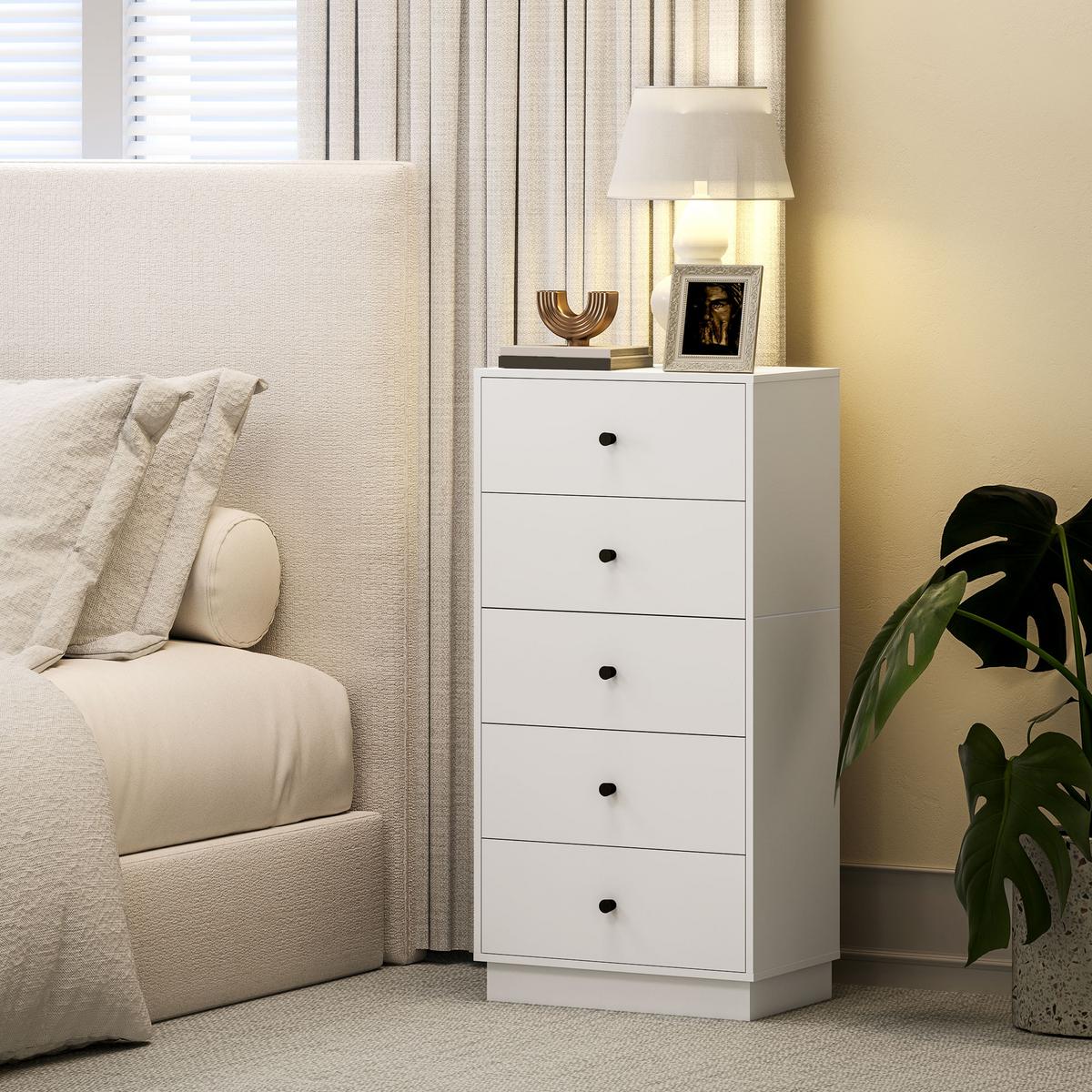 KOMMODE Sideboard mit 5 Schubladen Schrank aus Holzwerkstoff 47 x 29 x 95 cm Weiß - Weiß, Holzwerkstoff (29/95/47cm) - HOMCOM