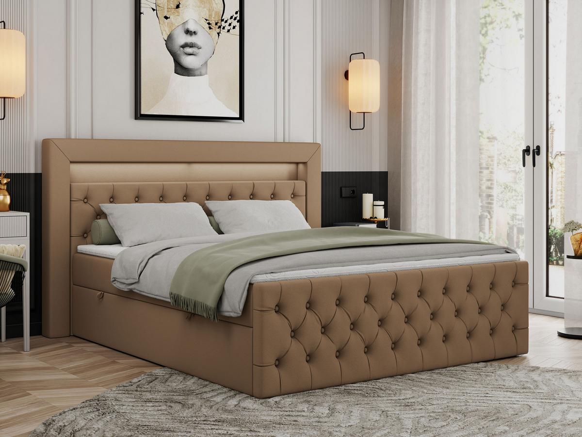 BOXBETT GOLD-9 LED 180/200 Braun Kunstleder - H3 - Braun, Holz/Textil (180/200cm) - MKS