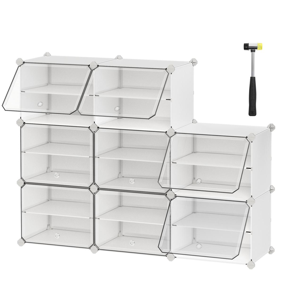 SCHUHSCHRANK 8 Klappen Weiß – B122 cm - Weiß, Metall (33/122/44cm) - Calicosy