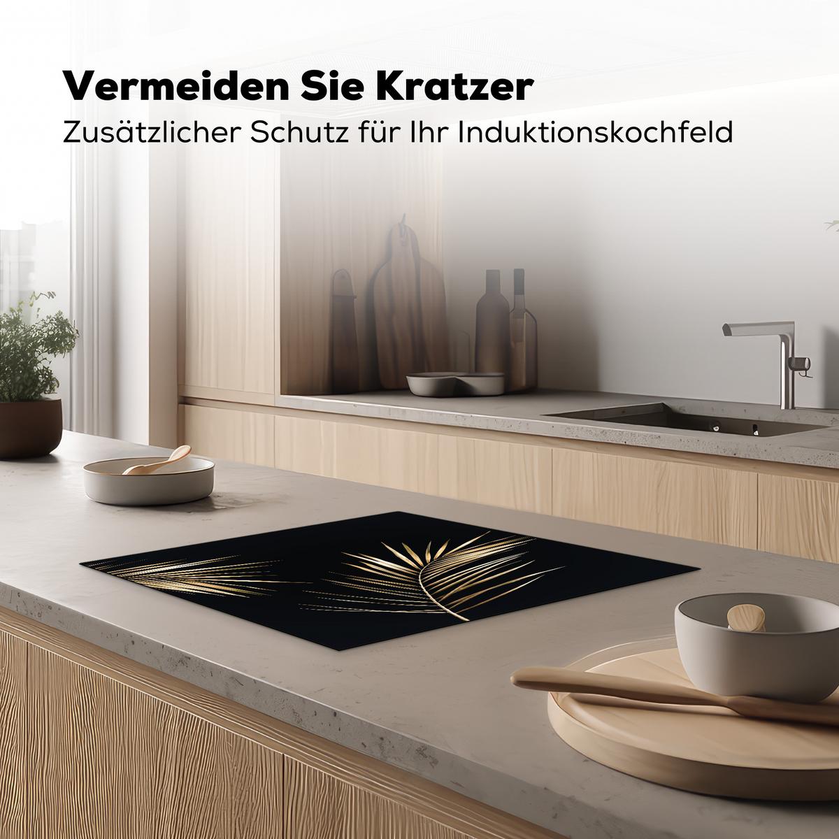 HERDABDECKPLATTE Blätter - Pflanzen - Gold - Schwarz - Luxus Abdeckung Ceranfeld 57.6x51.6 cm - Goldfarben, Kunststoff (57.6/51.6/0.2cm) - MuchoWow