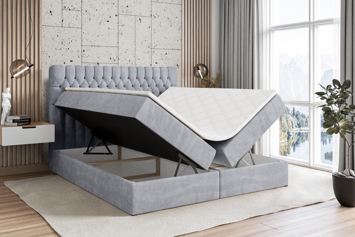 BOXBETT mit Matratze H4 und Lattenrost - SERENE - 180x200 - H4 - Grau - Hellgrau, Holzwerkstoff (180/200cm) - ALTDECOR