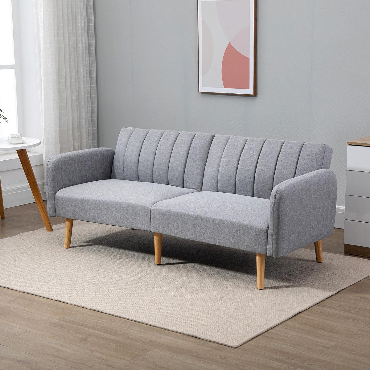 SCHLAFSOFA, 2-Sitzer Stoffsofa mit Schlaffunktion, 173 x 75 x 73 cm, Grau - Hellgrau/Naturfarben, Holz/Textil (75/73/173cm) - HOMCOM
