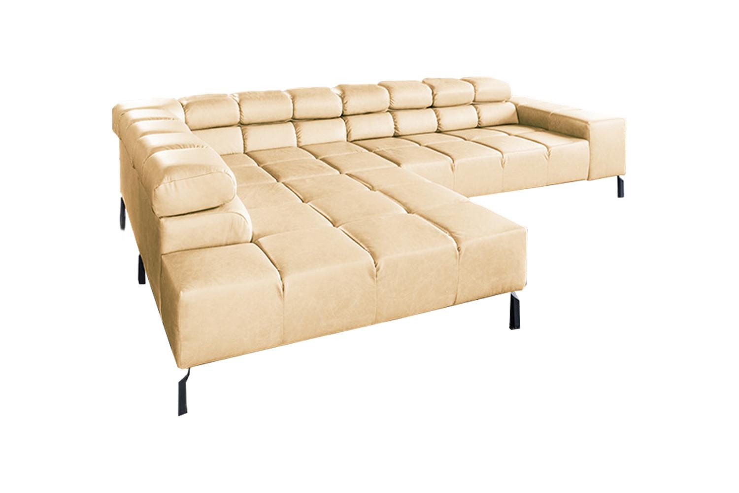 ECKSOFA NELSON Beige Leder - Beige/Schwarz, Leder/Metall (321/216cm) - KAWOLA