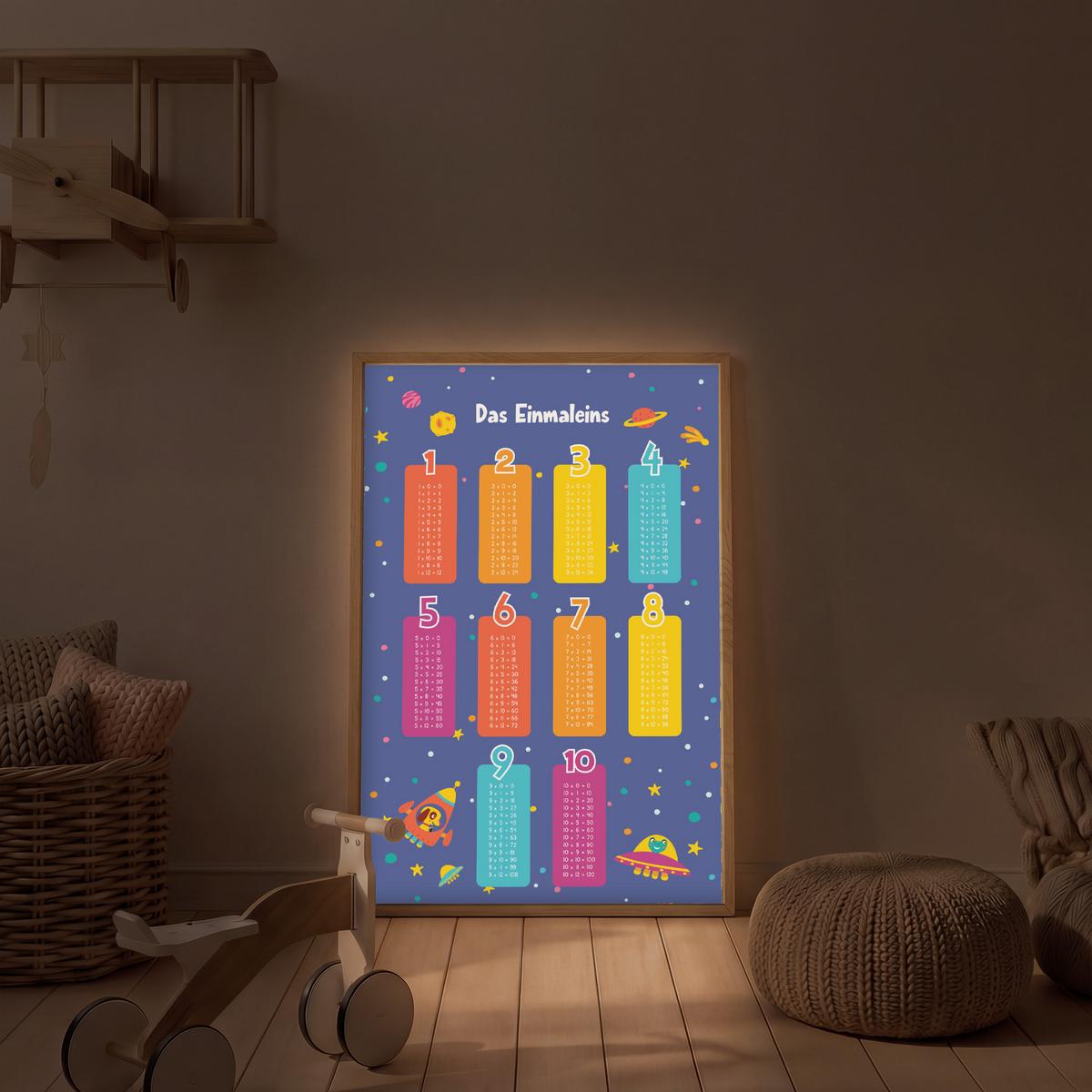 NACHTTISCHLAMPE MIT AKKU Pädagogisch - Rechnen lernen - Raum - Einmaleins 60x90 cm - Dunkelblau, Holzwerkstoff (8/60/90cm) - OnlyWow