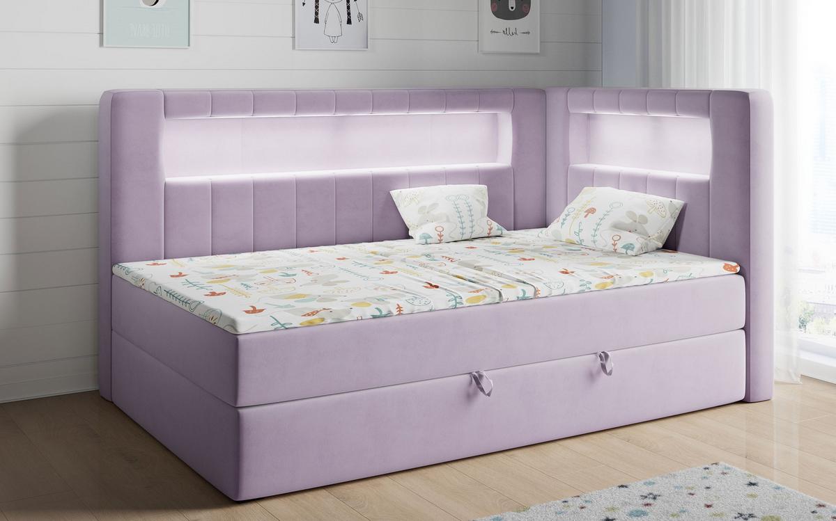 BOXSPRINGBETT JUNIOR GOLD 3 90/200 Violett - rechte Seite - Violett, Holz/Textil (90/200cm) - MKS