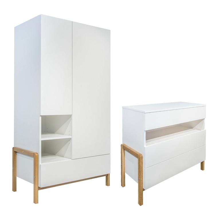 BABYZIMMER 2-teilig Weiß und Holz - Weiß, Holzwerkstoff (100/90/45cm) - Petits-meubles