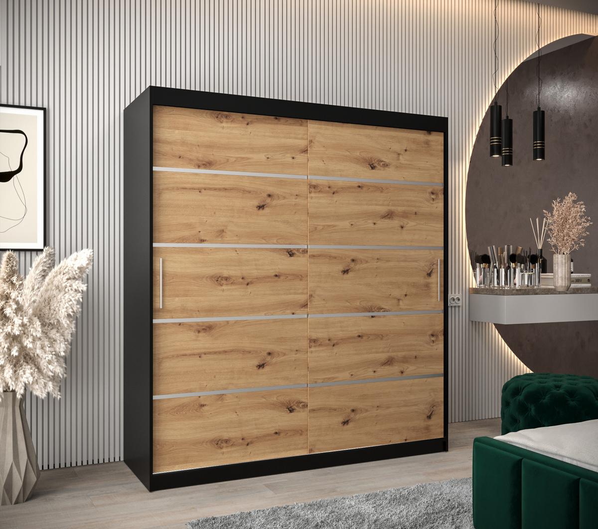 SCHWEBETÜRENSCHRANK 200/180/62 2-türig - Silberfarben/Schwarz, Holz/Kunststoff (180/200/62cm) - MÖBEL KRYSPOL