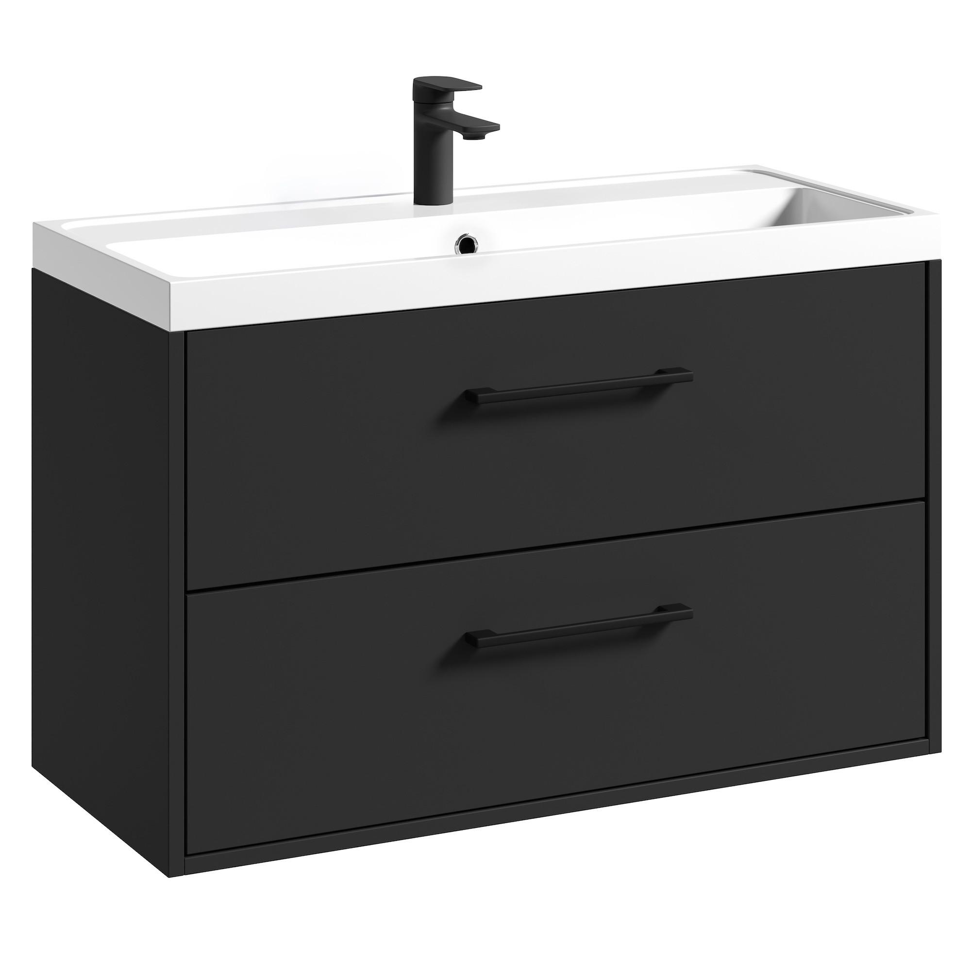 BADMÖBEL-SET Florence 2 Teile Matt Schwarz - 80 x 35 x 51 cm - Schwarz, Holz (80/55/40cm) - Badplaats