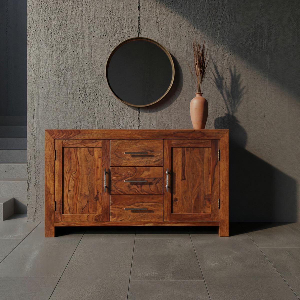 SIDEBOARD – Massivholz, 118 cm, 3 Schubladen, 2 Türen, Landhausstil - Dunkelbraun/Braun, Holz (118/70/40cm) - KADIMA DESIGN