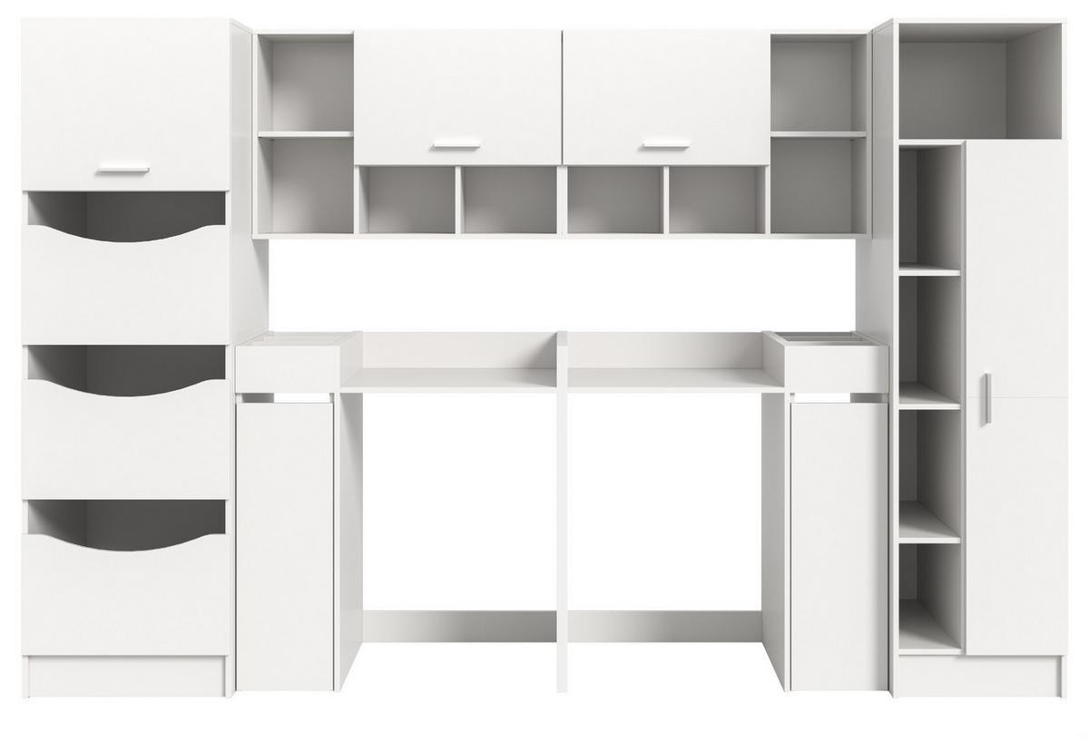 WASCHMASCHINENSCHRANK weiß Set 8-teilig 300 cm, Waschmaschinenumbau XXXL mit viel Stauraum - Silberfarben/Weiß, Glas/Holzwerkstoff (300/196/68cm) - Inn.Furn