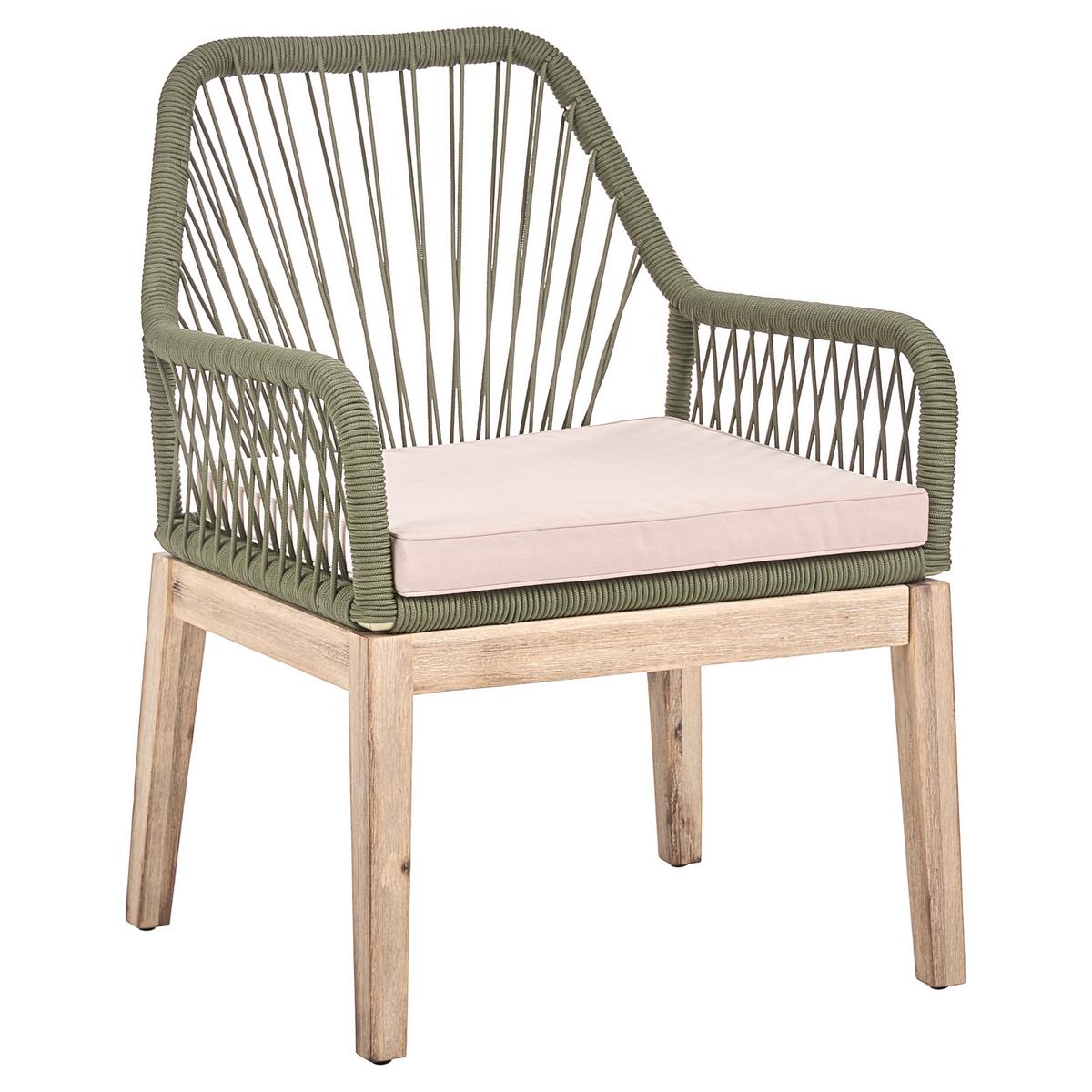 GARTENSTUHL 2er-Set und Sitzkissen Olivgrün Olbia - Beige/Braun, Holz (64/89/71cm) - Beliani