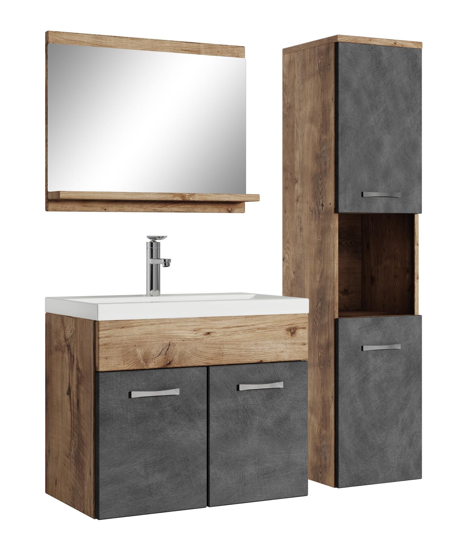 BADMÖBEL-SET Montreal 4 Teile Kastanien Eiche / Grau - 60 x 35 x 51 cm - Eichefarben/Grau, Holz (60/51/35cm) - Badplaats