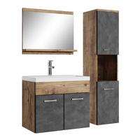 BADMÖBEL-SET Montreal 4 Teile Kastanien Eiche / Grau - 60 x 35 x 51 cm - Eichefarben/Grau, Holz (60/51/35cm) - Badplaats