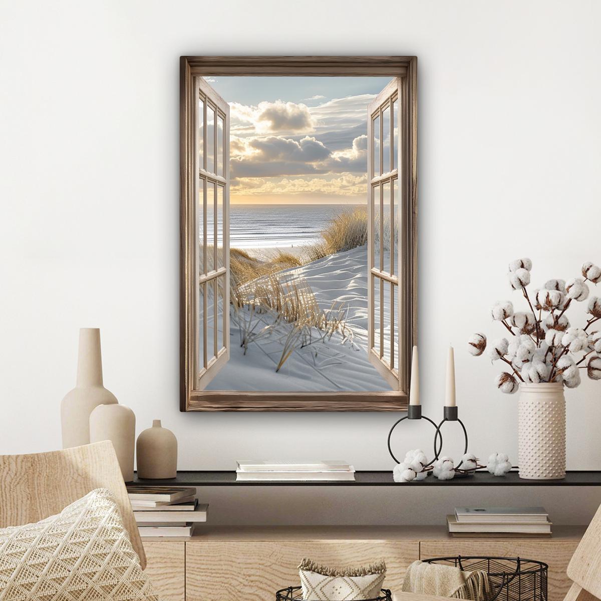 LEINWANDBILD Ausblick - Strand - Dünen - Meer - Natur Wanddeko Schlafzimmer 60x90 cm - Sandfarben, Textil (60/90cm) - MuchoWow