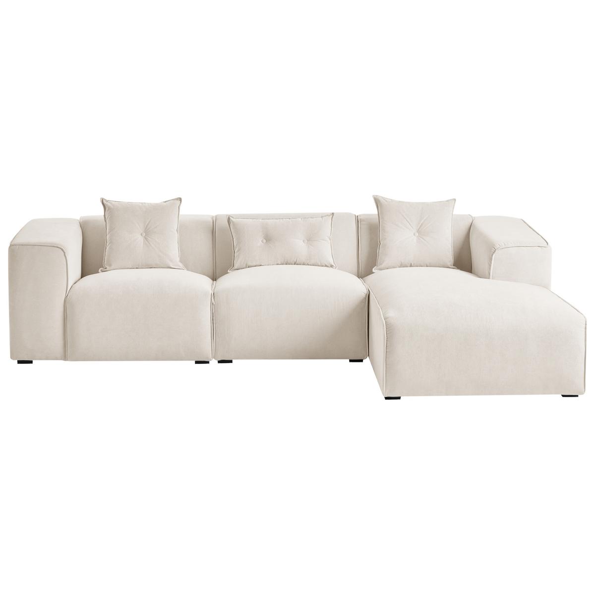 ECKSOFA Cord Cremeweiß rechtsseitig Dolva - Weiß, Textil (294/170cm) - Beliani