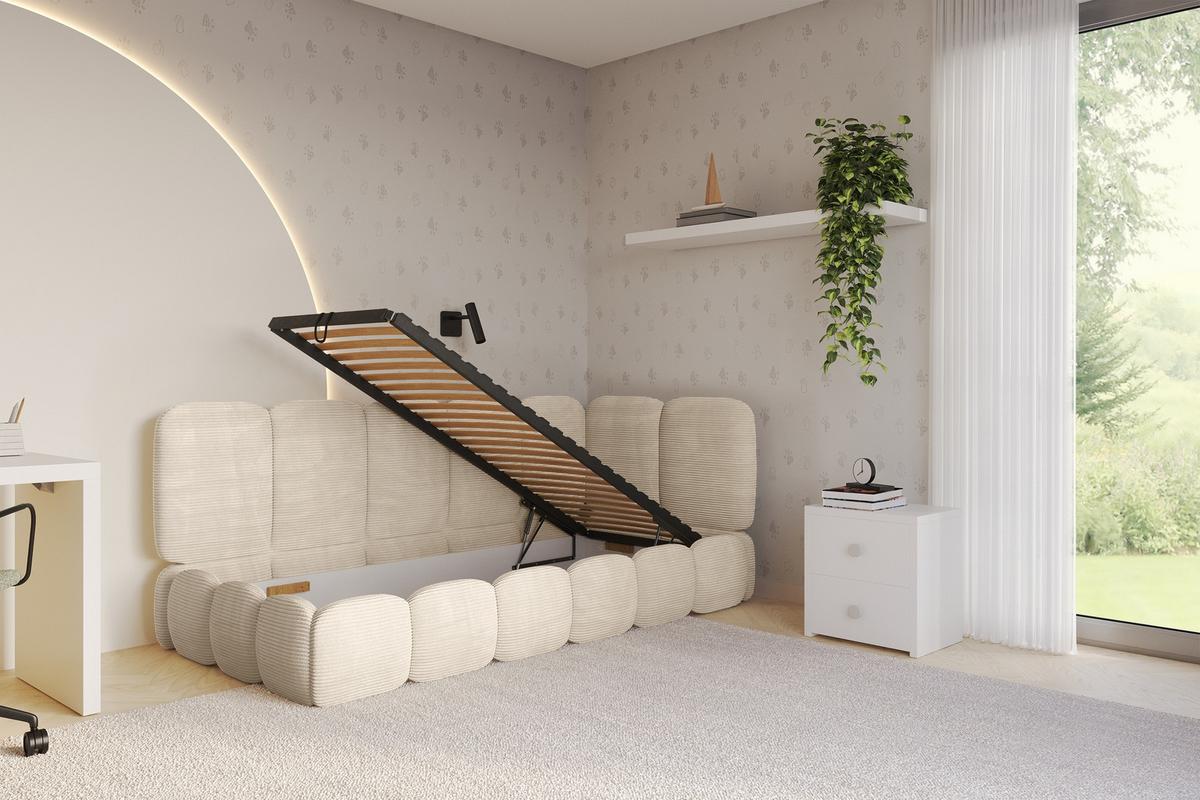 EINZELLBETT Jugendbett mit Bettkasten, Links - AVRY 80x200 Beige - Beige/Creme, Holzwerkstoff/Textil (80/200cm) - ALTDECOR