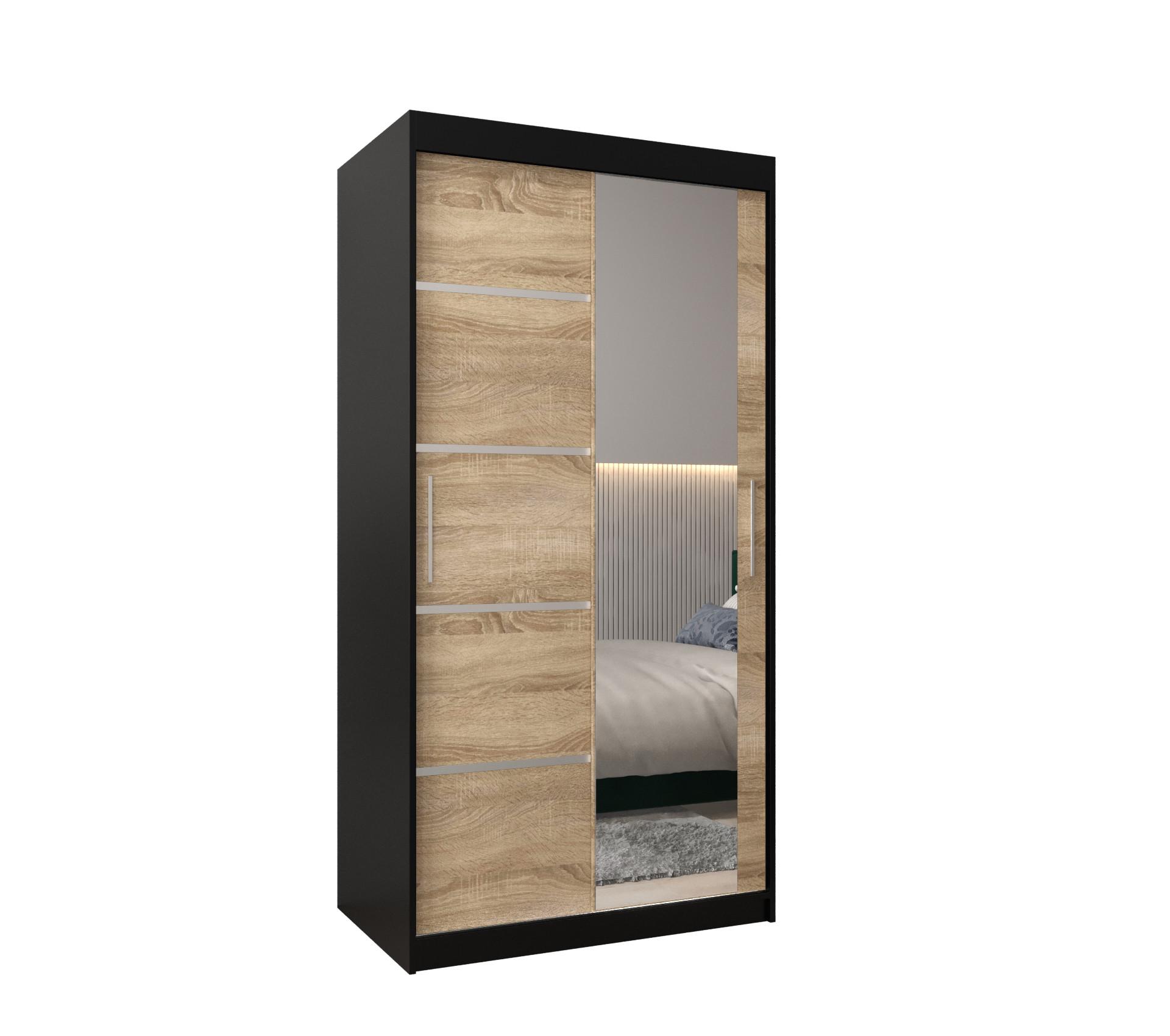 SCHWEBETÜRENSCHRANK 200/100/62 2-türig - Silberfarben/Schwarz, Holz/Kunststoff (100/200/62cm) - MÖBEL KRYSPOL