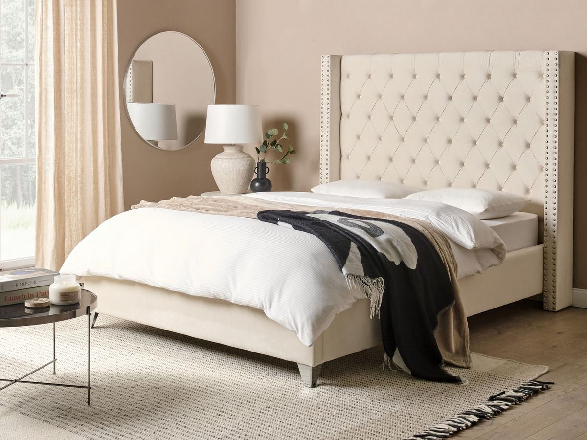 POLSTERBETT 140/200cm Cremeweiß Lubbon - Creme, Textil (140/200cm) - Beliani