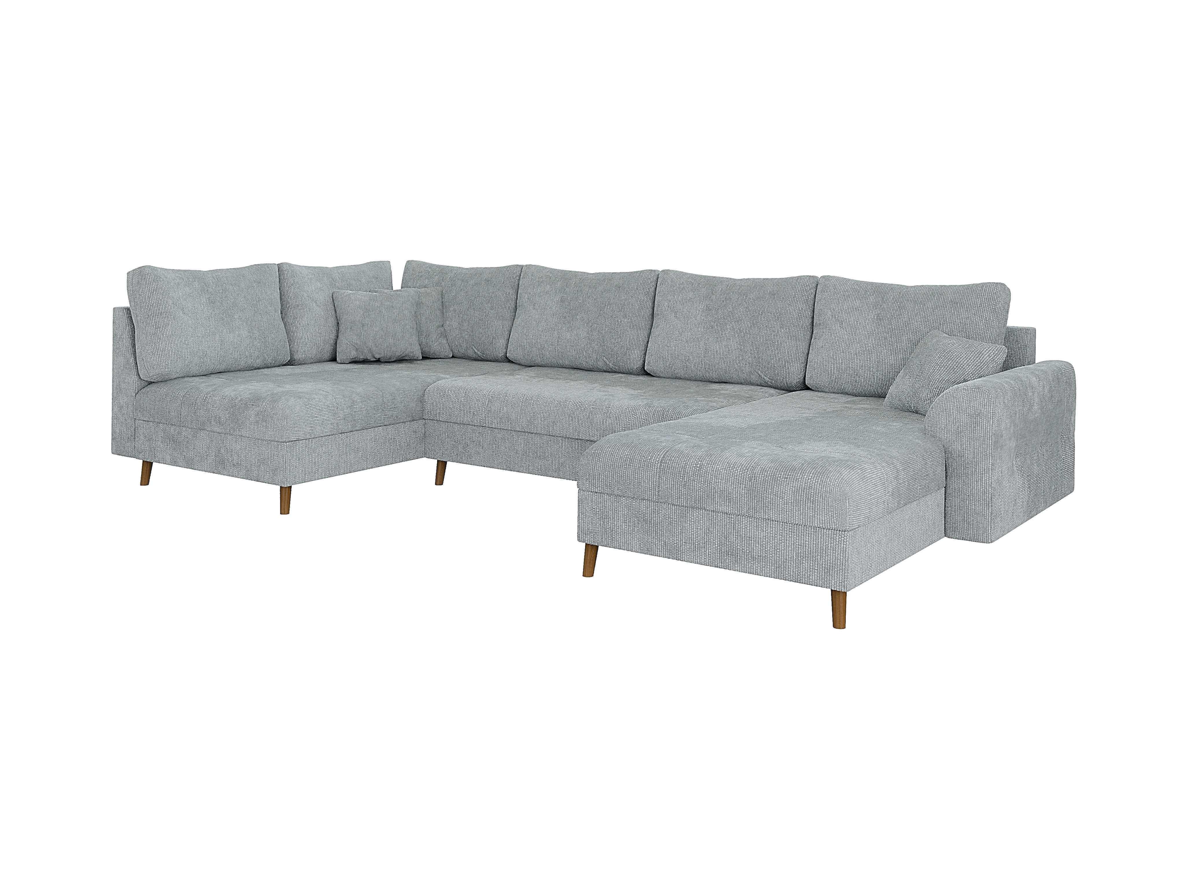 WOHNLANDSCHAFT Sigurd Hellgrau Chenille - Ottomane rechts - Hellgrau/Braun, Holz/Textil (310/81/161cm) - S-Style