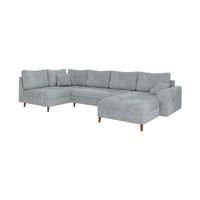 WOHNLANDSCHAFT Sigurd Hellgrau Chenille - Ottomane rechts - Hellgrau/Braun, Holz/Textil (310/81/161cm) - S-Style
