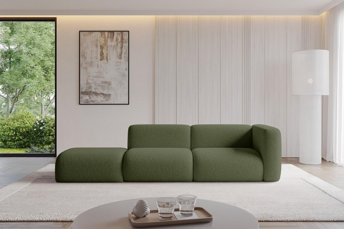 SOFA Ottomane Rechts MIRA-S3 296x89x70 Grün Bouclé - Schwarz/Olivgrün, Holzwerkstoff/Kunststoff (296/70/89cm) - ALTDECOR