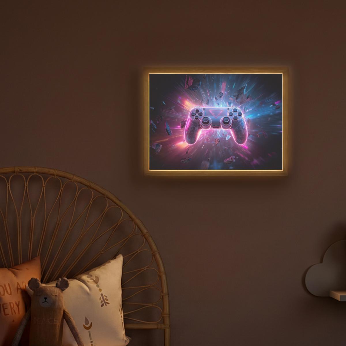 NACHTTISCHLAMPE MIT AKKU Controller - Neon - Explosion - Abstrakt 40x30 cm - Violett, Holzwerkstoff (8/40/30cm) - OnlyWow