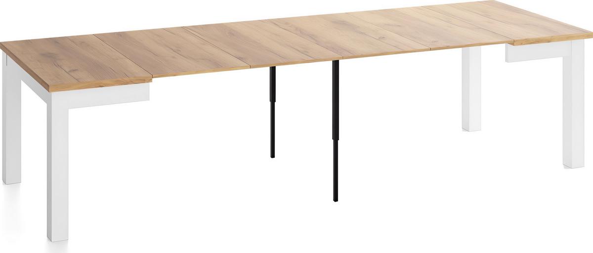 ESSTISCH Toren Weiß ausziehbar verlängerbar quadratisch, Eiche Braun 90-290/90/76.5 cm - Eiche Wotan/Weiß, Holz/Holzwerkstoff (90/290/76.5cm) - WFL GROUP
