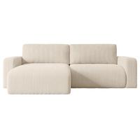 ECKSOFA mit Schlaffunktion und Bettkasten KLEEA-L - 247x143x83 cm Beige Cord - Beige/Schwarz, Holzwerkstoff/Kunststoff (247/143cm) - ALTDECOR