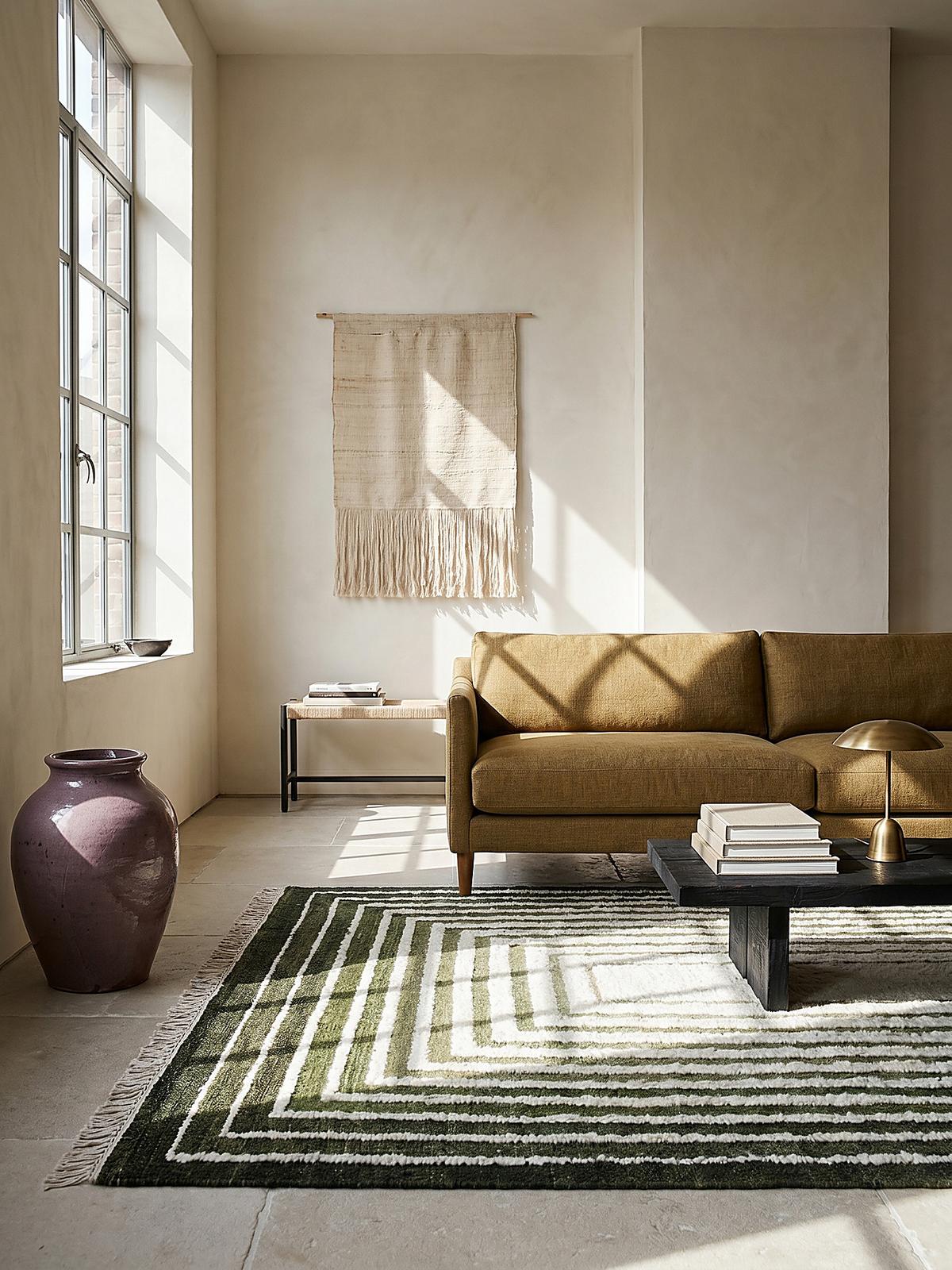 WOLLTEPPICH handgewebt FROND, geometrisch, Grün, 140 x 200 cm - Grün, Textil (200/140cm) - KADIMA DESIGN