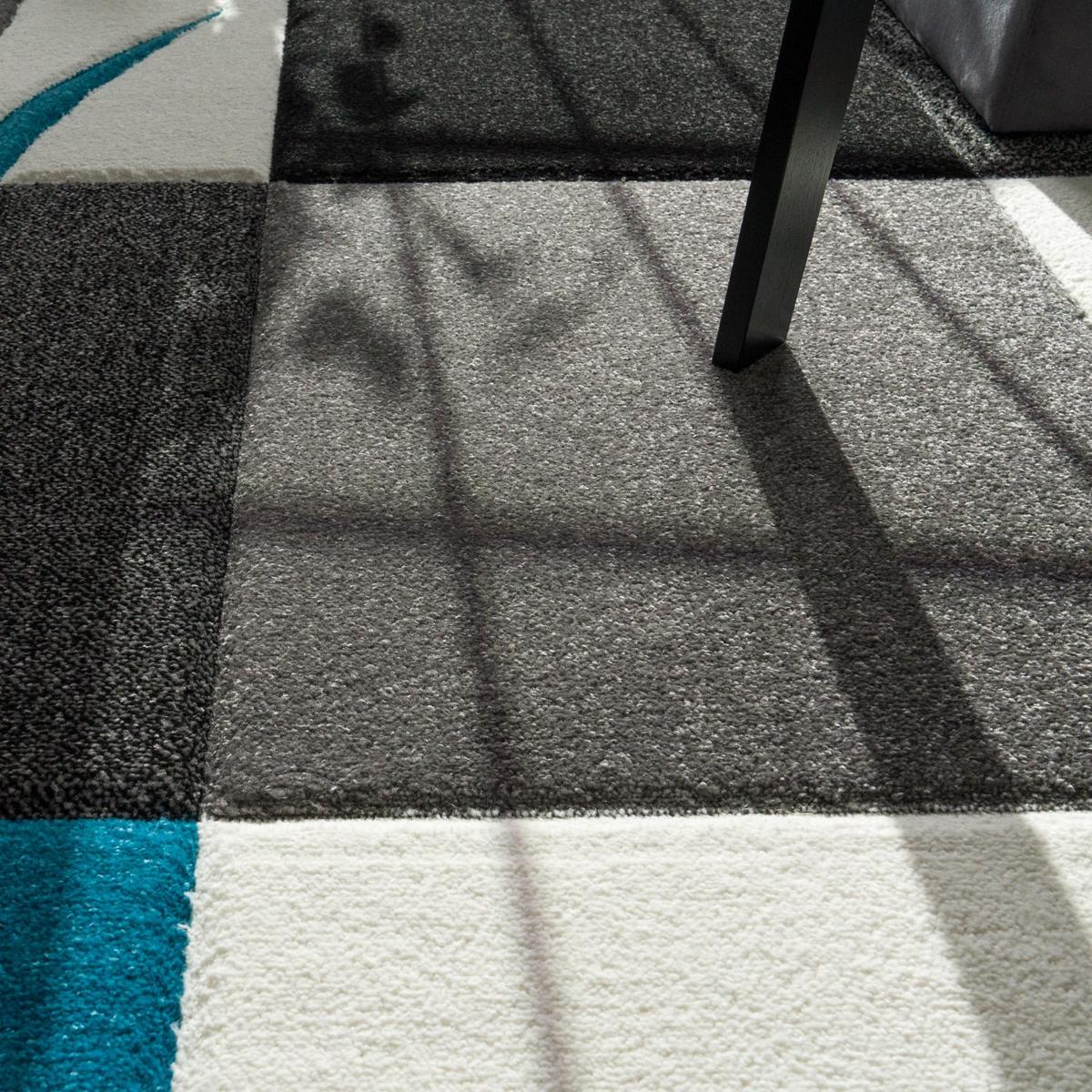 KURZFLORTEPPICH, kariert, Florhöhe 12 mm, Türkis, 160 x 230 cm - Blau, Textil (230/160cm) - KADIMA DESIGN