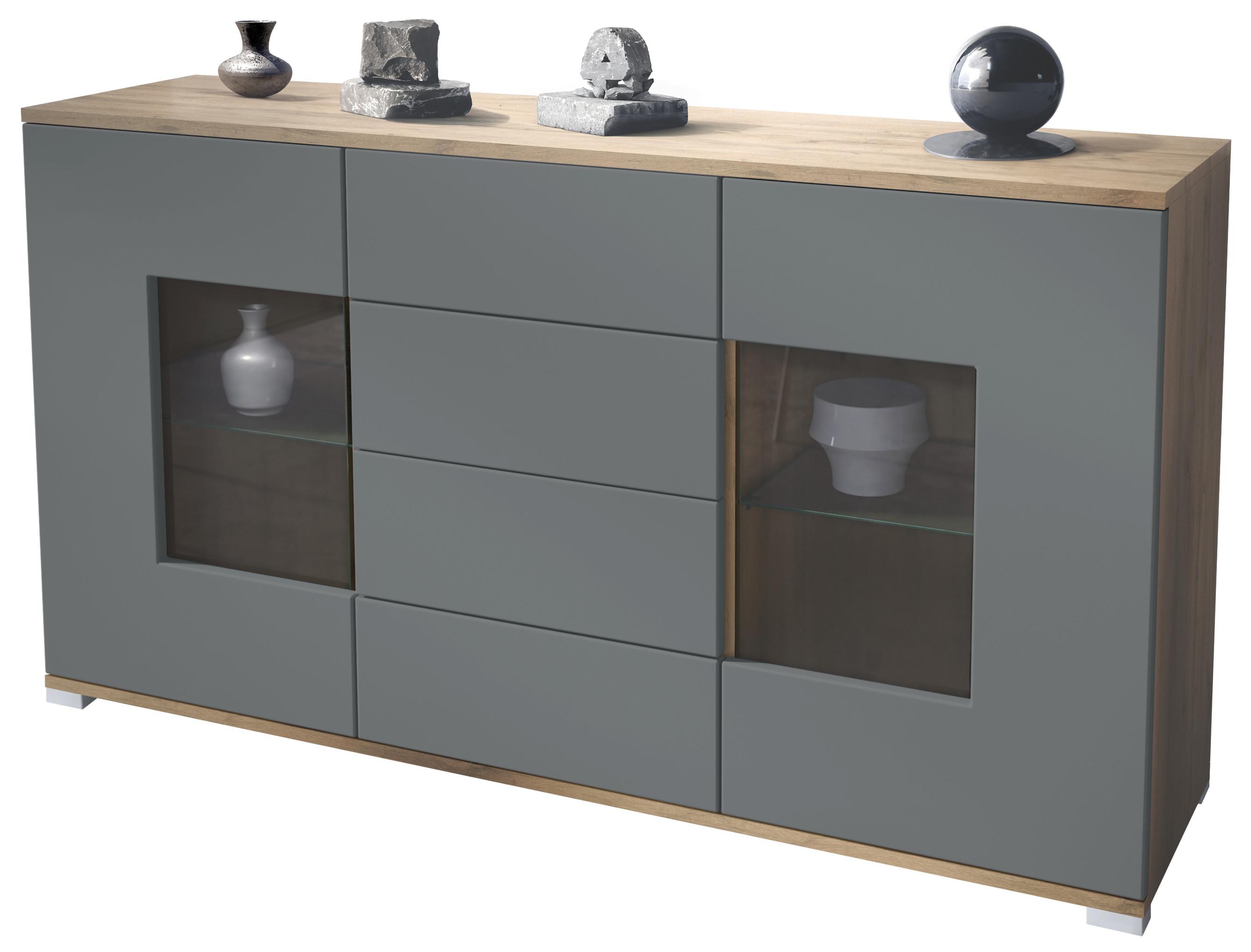 SIDEBOARD Grömitz Graphit Seidenmatt - Graphitfarben, Holzwerkstoff (138.5/75.5/35cm) - Vladon