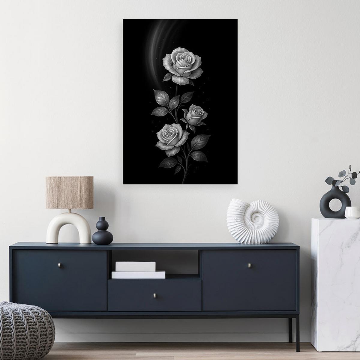 LEINWANDBILD Blumen Silberne Rosen 70x100cm - Schwarz, Textil (70/100cm) - Feeby