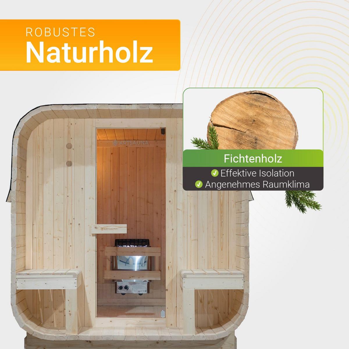 FASSSAUNA Nolvik XXL inkl. Zubehör-Set - Naturfarben, Holz (186/194/220cm) - Artsauna