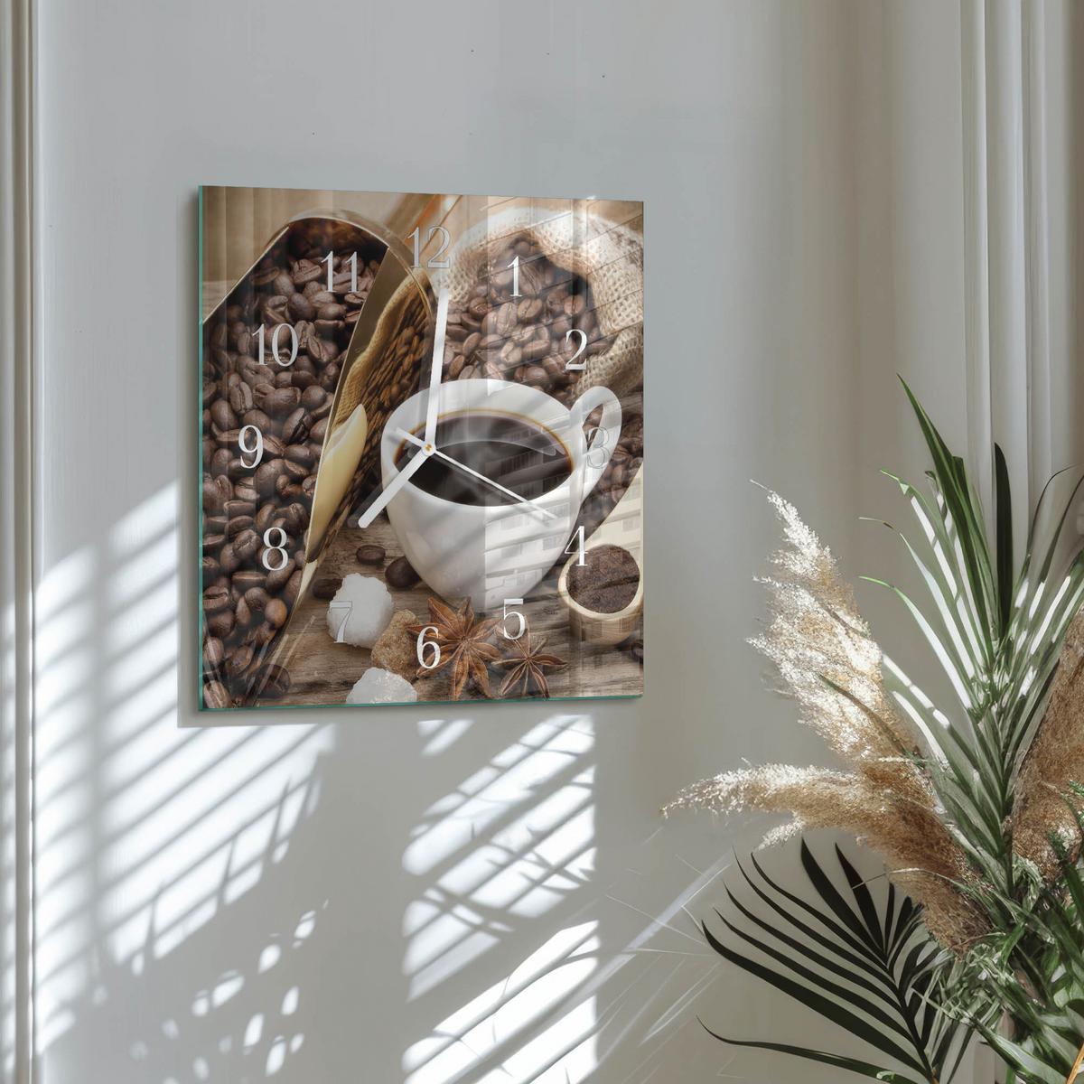 WANDUHR aus Glas 30x30 cm - Kaffee - Braun, Glas (30/30/0.4cm) - TULUP