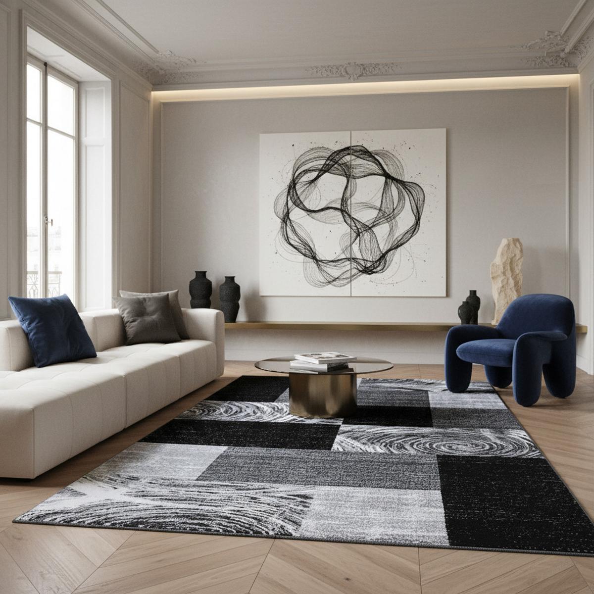 TEPPICH Kurzflor DRAU in Schwarz, abstrakt kariert, 200 x 290 cm - Schwarz, Textil (290/200cm) - KADIMA DESIGN