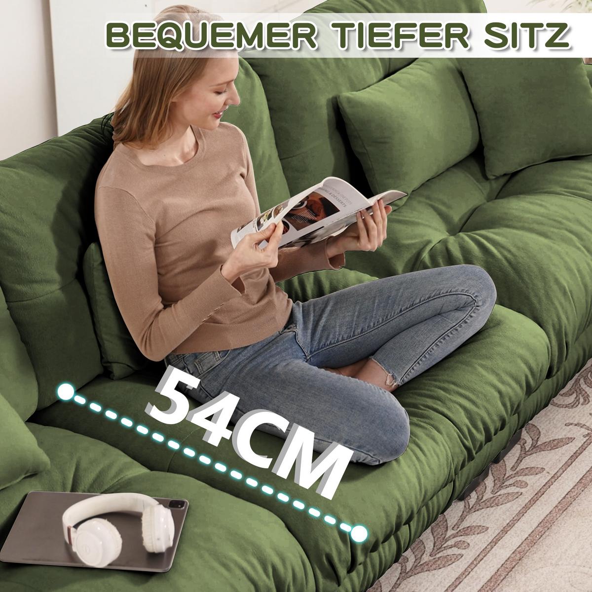 ECKSOFA Modulares 313cm Chenille Cloud-Sofa mit Ottoman für das Wohnzimmer - Grün, Textil (313/145cm) - Urban Meuble