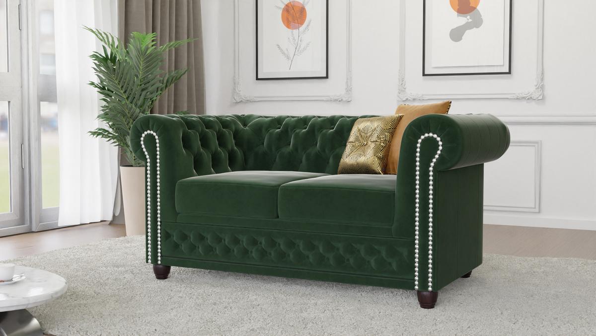 CHESTERFIELD-SOFA 2-Sitzer Nyx Flasche grün Samt - Smaragdgrün/Braun, Holz/Textil (148/72/86cm) - S-Style Möbel