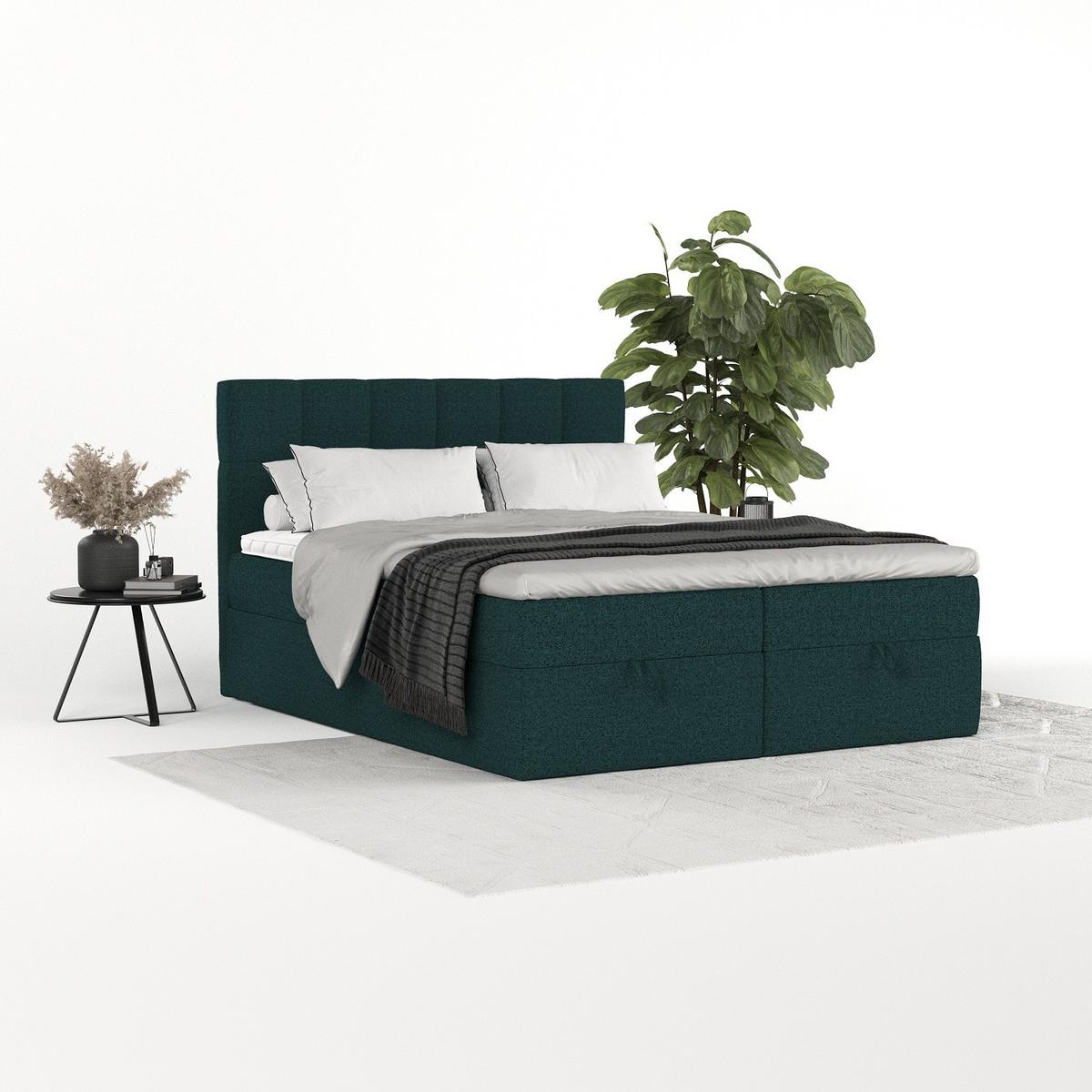 BOXBETT Savio 180/200 cm Grün im Riva Stoff - Schwarz/Grün, Holz/Holzwerkstoff (180/200cm) - AltaBeds