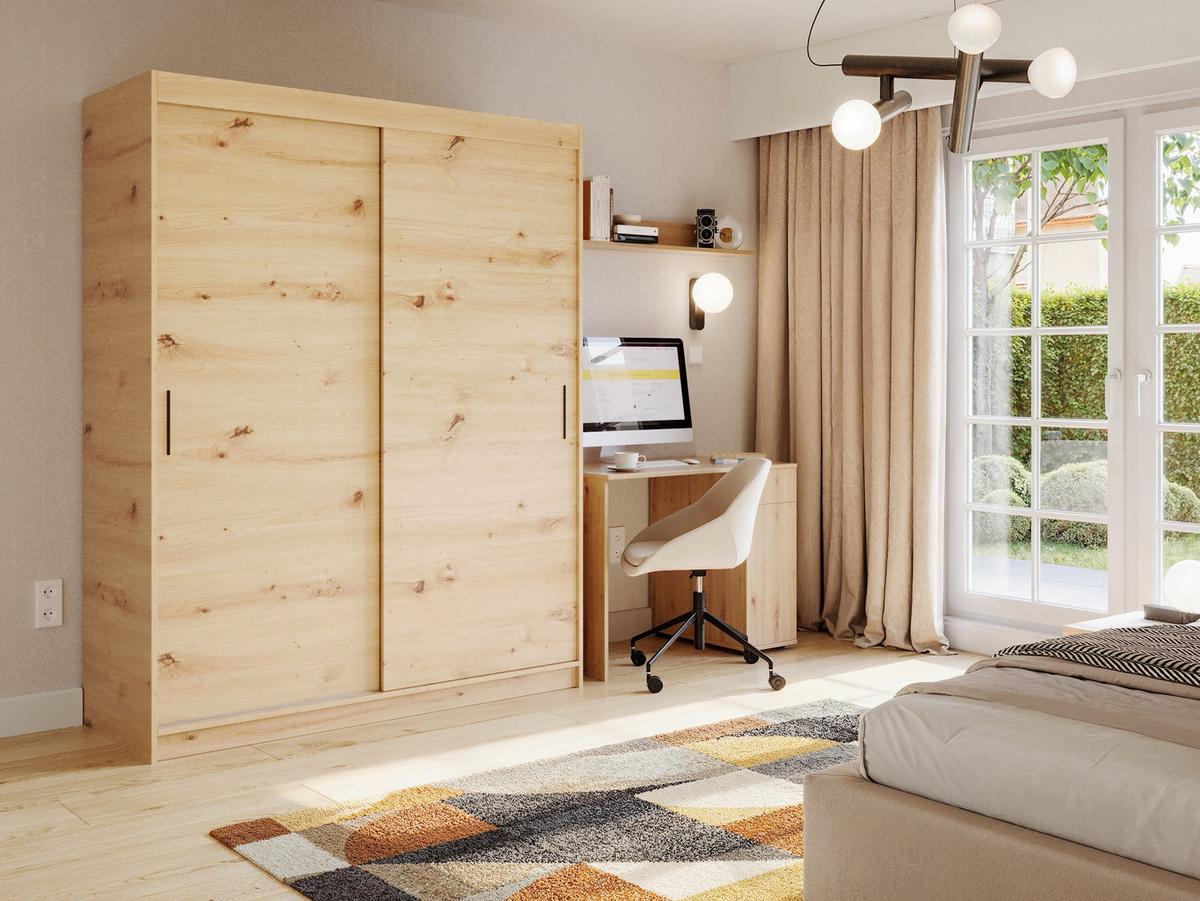SCHWEBETÜRENSCHRANK TELA 100/205/60cm 2-türig mit Spiegel Eiche Artisan - Eiche Artisan, Holzwerkstoff (100/205/60cm) - MASSENO