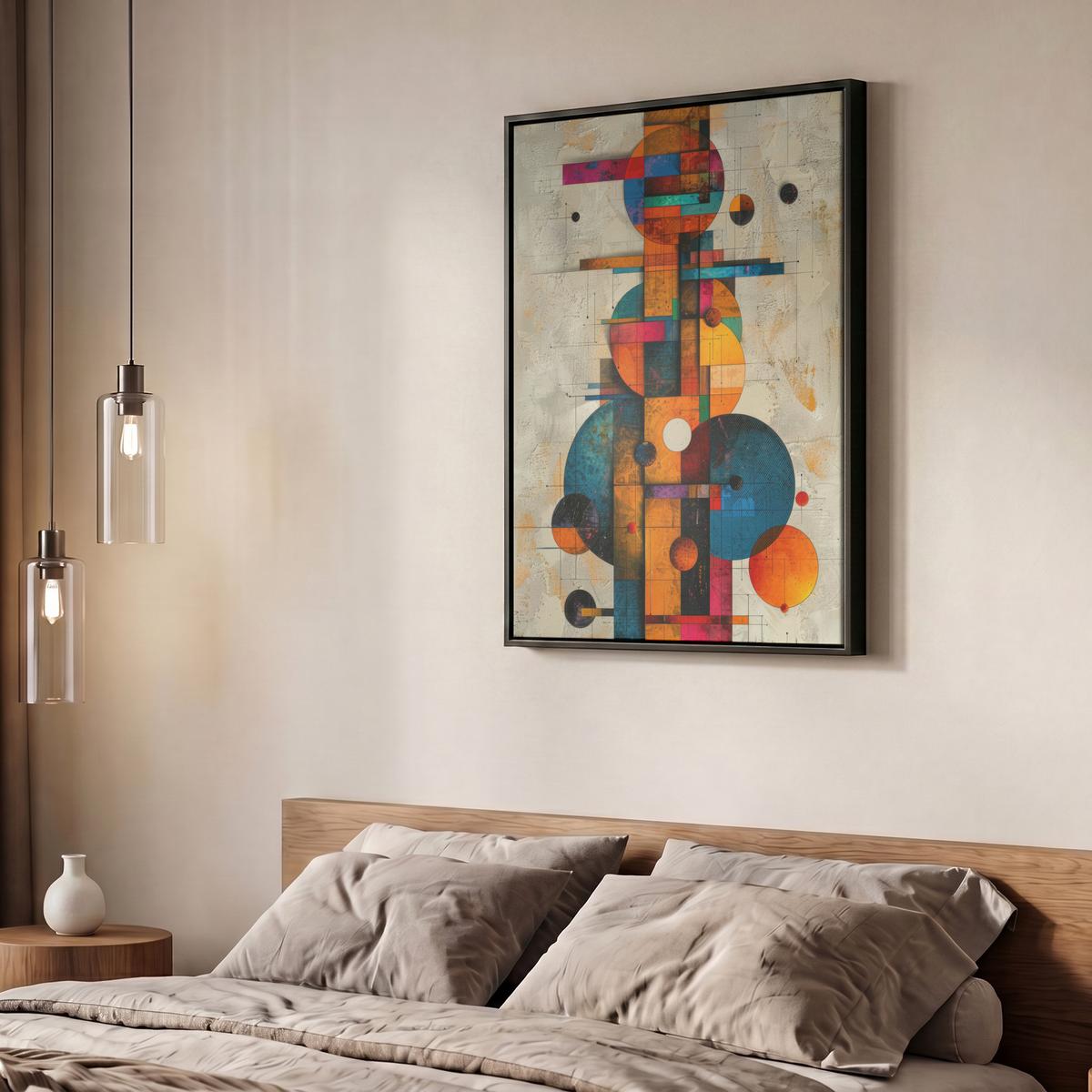 LEINWAND Bilder mit Rahmen - Vintage - Moderne Kunst - Orange - Geometrische Formen - 60x80 - Multicolor, Textil (60/80cm) - MuchoWow