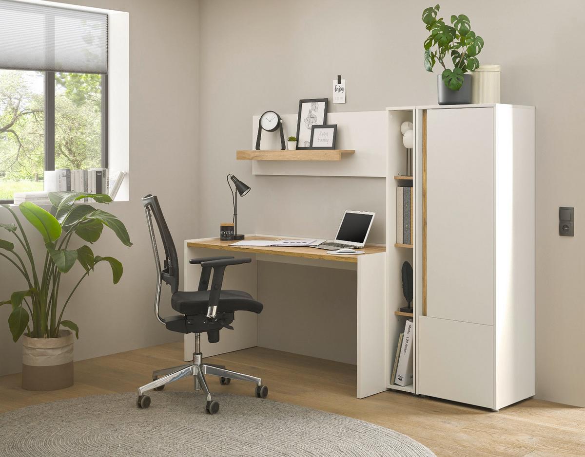 SCHREIBTISCHKOMBINATION 4-teilig weiß matt, Eiche Wotan 213 cm, Büromöbel Set mit viel Stauraum - Eichefarben/Eiche Wotan, Holzwerkstoff/Kunststoff (62/213/155cm) - Furn.Design