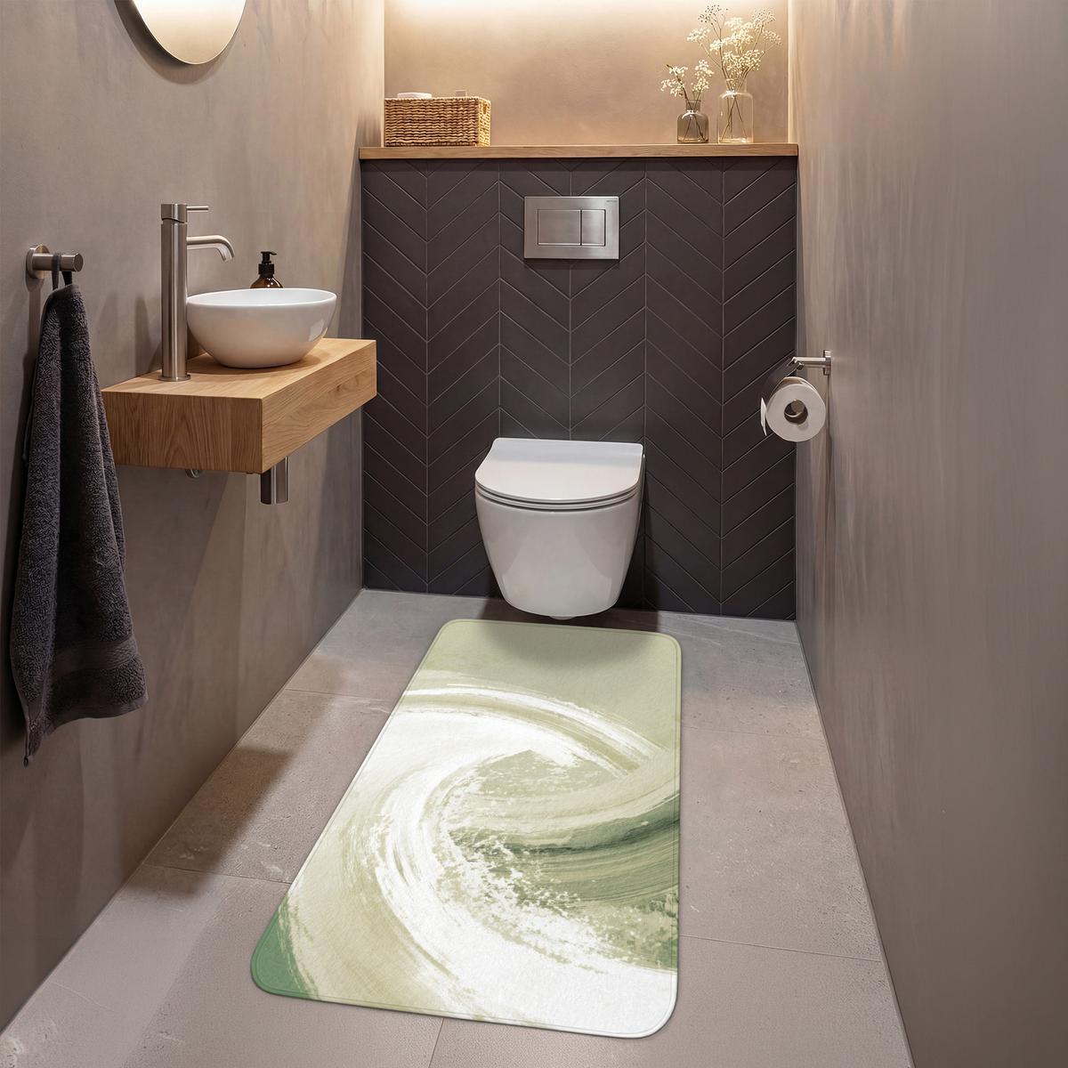 WC-VORLEGER Abstrakt - Pinselstriche - Wellen - Grün Toilettenvorleger 60x120 cm - Mintgrün, Textil (60/1cm) - OnlyWow