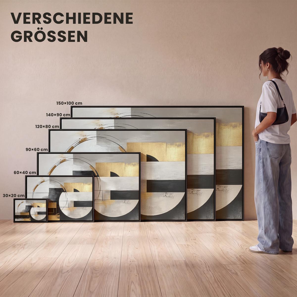 LEINWAND Bilder mit Rahmen - Abstrakt - Gold - Silber - Formen - Ästhetik - 120x80 - Multicolor, Textil (120/80cm) - MuchoWow