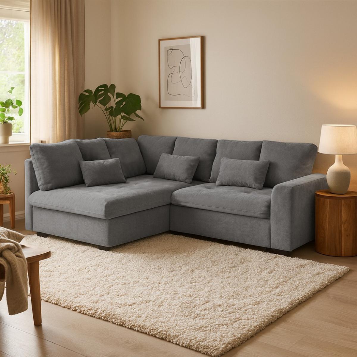 ECKSCHLAFSOFA Ramo mit Bettkasten, Topper gratis, Grau, links - Schwarz/Grau, Textil (190/229cm) - Beautysofa
