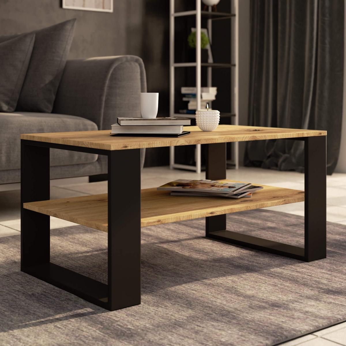 COUCHTISCH Eiche Artisan, Schwarz 45/92/53 - Schwarz/Eiche Artisan, Textil (53/92/45cm) - RAUMHIRSCH FURNITURE
