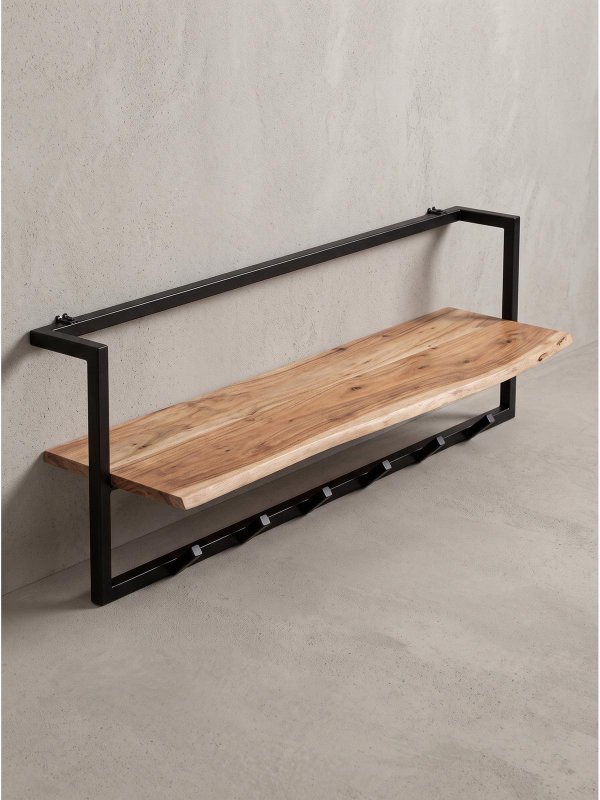 WANDGARDEROBE TIETAR, Akazie Massivholz, Akazie-Schwarz, 100 x 25 x 32 cm - Schwarz/Akaziefarben, Metall (100/32/25cm) - KADIMA DESIGN