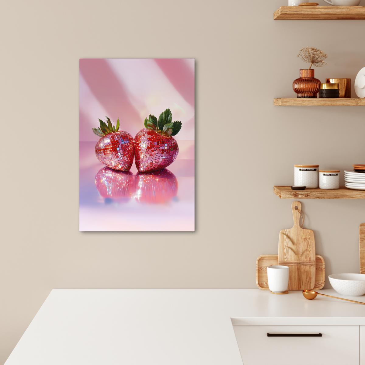 LEINWANDBILD Disco - Obst - Glitzer - Erdbeere Wanddeko 40x60 cm - Pink, Textil (40/60cm) - MuchoWow