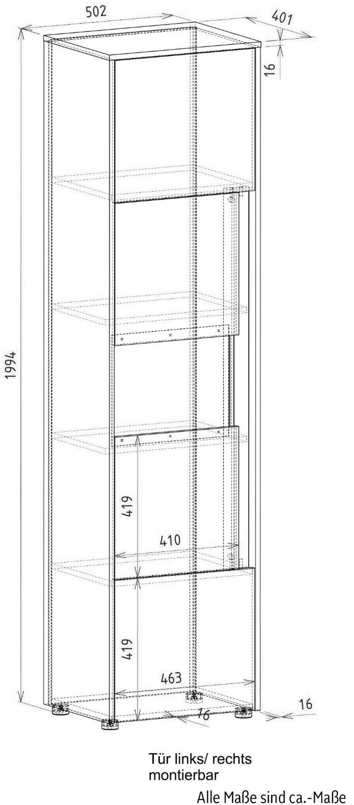 AKTENSCHRANK Weiß matt, Eiche Wotan 50 x 200 cm, Büroschrank mit viel Stauraum und 5 OH - Eichefarben/Eiche Wotan, Glas/Holzwerkstoff (50/200/40cm) - Furn.Design
