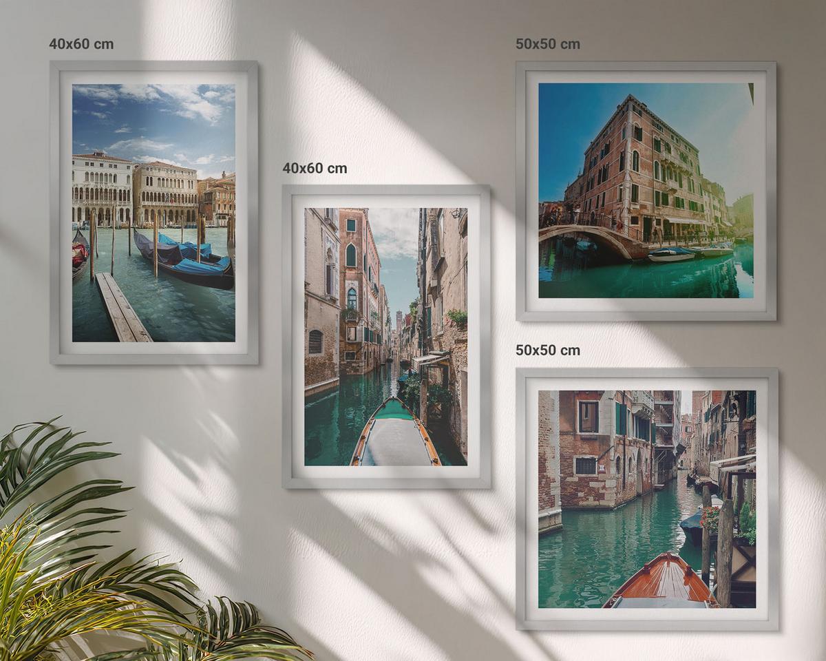 BILDER SET 4er Set - 50x50 cm & 40x60 cm Silberner Rahmen - Architektur der Kanäle von Venedig - Silberfarben, Kunststoff (50/50cm) - TULUP