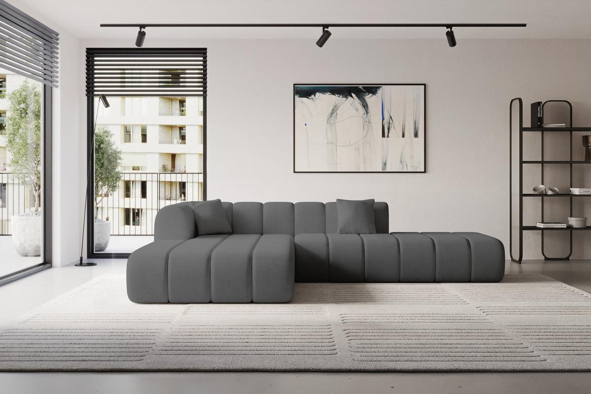 ECKSOFA Ottomane Links BILA-L 289x176x71 Dunkelgrau Samt - Dunkelgrau/Anthrazit, Holzwerkstoff/Kunststoff (176/289cm) - ALTDECOR